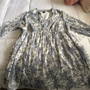 Torrid White and Gray Empire Waist Sundress with Bishop Sleeves